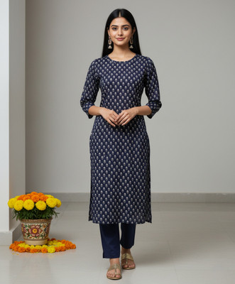 Fascino Designs Women Printed A-line Kurta(Blue)