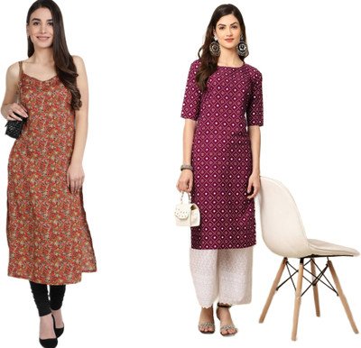 KALAXI Women Printed Straight Kurta(Multicolor)
