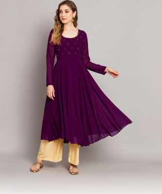 Poshak Hub Women Embroidered Anarkali Kurta(Purple)