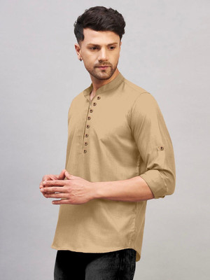 AITAVIKOVERSEAS Men Solid Straight Kurta(Beige)