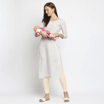 TRUE SHAPE Women Printed Straight Kurta(Grey)