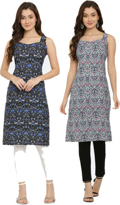 VESICLE Women Printed A-line Kurta(Blue, Pink)