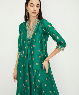 MAX Women Printed Straight Kurta(Green)