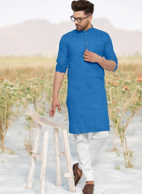 Rashmicreation Men Solid Straight Kurta(Blue)