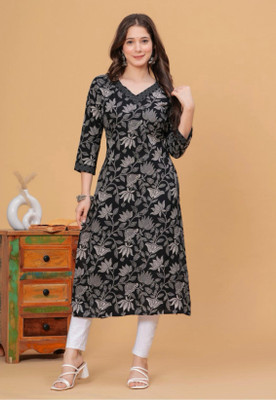 AKSHA CREATION STORE Women Printed A-line Kurta(Black)