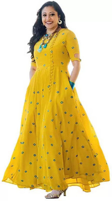 Shunit creation Women Embellished Anarkali Kurta(Yellow)
