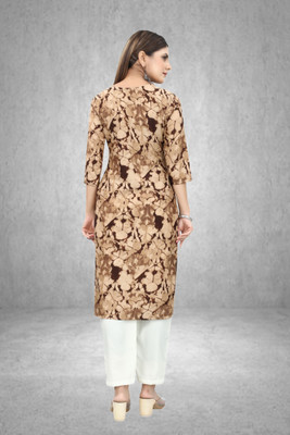 HouseOfCommon Women Printed Straight Kurta(Brown)