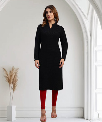 HEMLOCK Women Self Design Straight Kurta(Black)