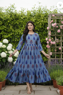 Luvvle Women Printed, Geometric Print Anarkali Kurta(Blue)