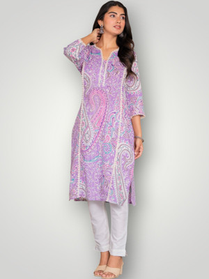 Jaipuur Trend Women Printed Straight Kurta(Purple)
