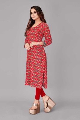 FLYHIGH Women Woven Design Straight Kurta(Red)