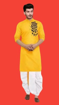 Walias Creation Men Printed Straight Kurta(Yellow)