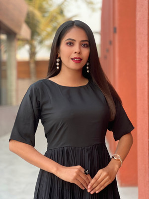 HouseOfCommon Women Printed A-line Kurta(Black)