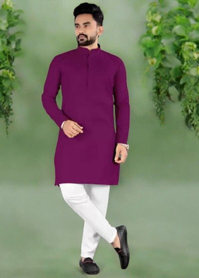 Rashmi Genz Men Printed Straight Kurta(Purple)