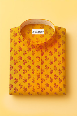 Z zedup Men Printed Straight Kurta(Yellow)