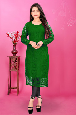 HouseOfCommon Women Self Design A-line Kurta(Green)