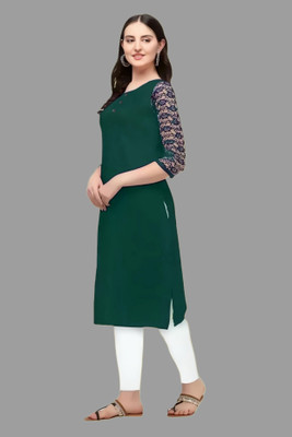 Coft Women Solid, Printed A-line Kurta(Green)