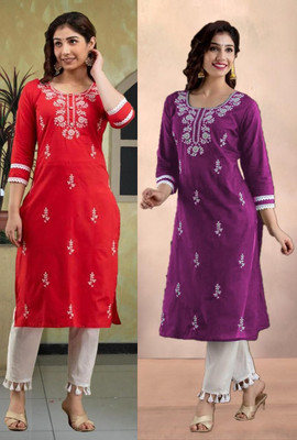 SISTO Women Chikan Embroidery A-line Kurta(Multicolor)
