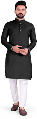 Triotee Men Solid Straight Kurta(Black)