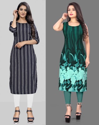 Modli 20 Fashion Women Printed Straight Kurta(Green, Black)