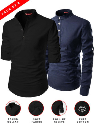 FireFish Men Solid A-line Kurta(Blue)