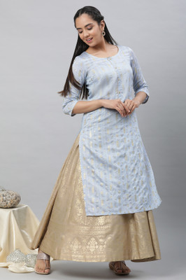 Aurelia Women Floral Print Straight Kurta(Blue)