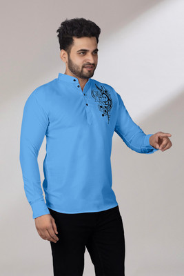 LIRMO Men Printed Straight Kurta(Blue)