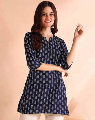 EthnicBasket Women Printed Tunic Kurta(Blue)