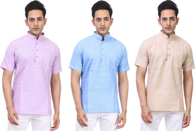 Kavita Fasion Men Solid Straight Kurta(Purple, Light Blue, Beige)