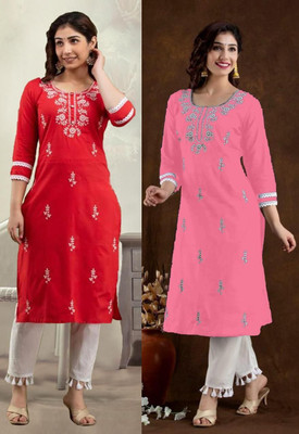 SISTO Women Chikan Embroidery A-line Kurta(Multicolor)