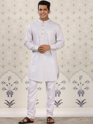 Ode by House of Pataudi Men Solid Straight Kurta(Grey)