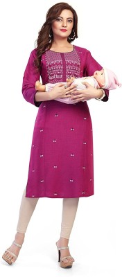 Mom&bae Women Printed Straight Kurta(Purple)