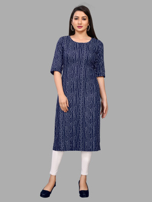 LOZZBY Women Bandhani Straight Kurta(Blue)