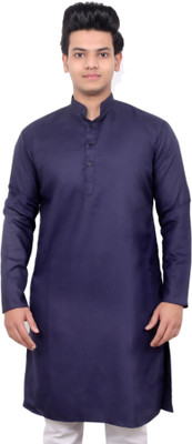 SHROBH Men Solid Straight Kurta(Dark Blue)