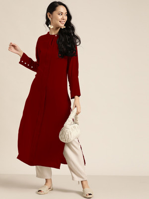 WOMEN VILLAGE Women Solid A-line Kurta(Maroon)