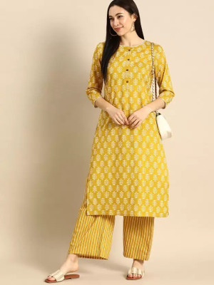 DamselDrape Women Printed Straight Kurta(Yellow)