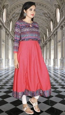 HouseOfCommon Women Printed Anarkali Kurta(Red)