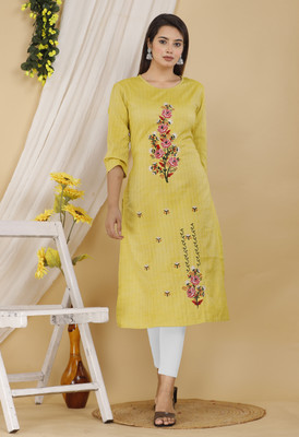 Mehsoos Women Embroidered Straight Kurta(Yellow, Pink, Green)