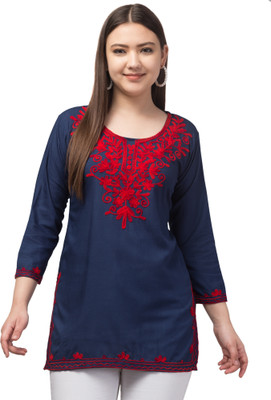 Ashifa Women Embroidered Straight Kurta(Dark Blue)