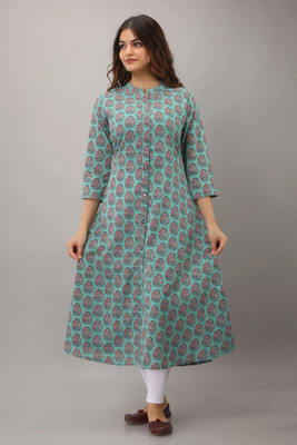 Myaza Women Floral Print A-line Kurta(Light Green)