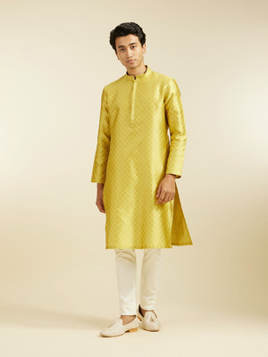 DIWAS by Manyavar Men Self Design Straight Kurta(Yellow)