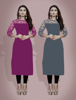 Maheshvi Women Self Design Straight Kurta(Grey)