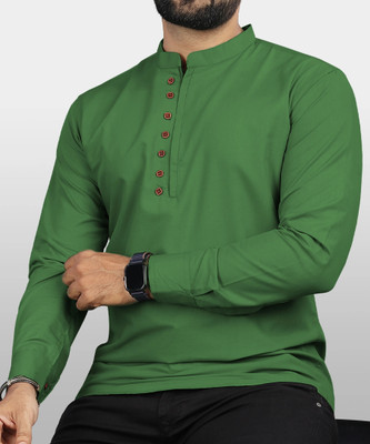 RAFSON Men Solid Straight Kurta(Green)