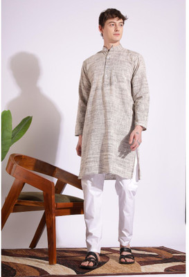 khaddarvas Men Solid A-line Kurta(Grey)