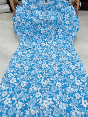 AEESHA COLLECTION Women Printed, Floral Print Frontslit Kurta(Blue, White)
