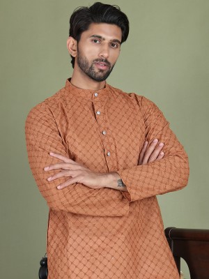 Jompers Men Embroidered Straight Kurta(Brown)