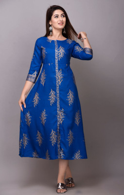 DIMPLE EXPORTS Women Printed A-line Kurta(Blue)