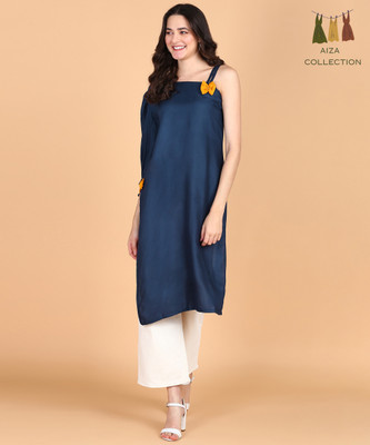 Aiza collection Women Solid Straight Kurta(Blue)