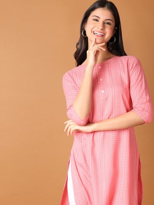 V-MART Women Printed A-line Kurta(Pink)