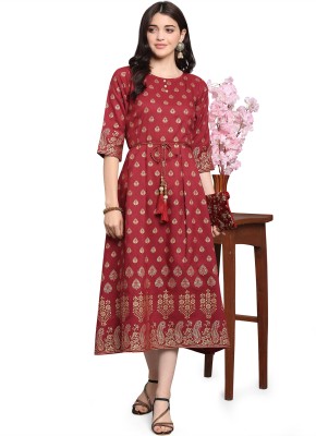 Fashionseye Women Printed Anarkali Kurta(Red)